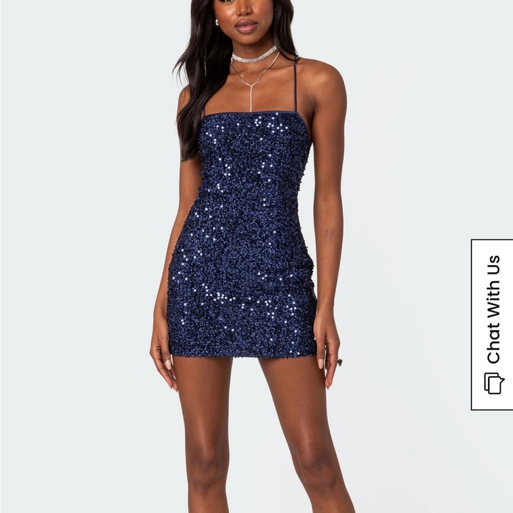 Edikted Kiara Navy Sequin Mini Dress